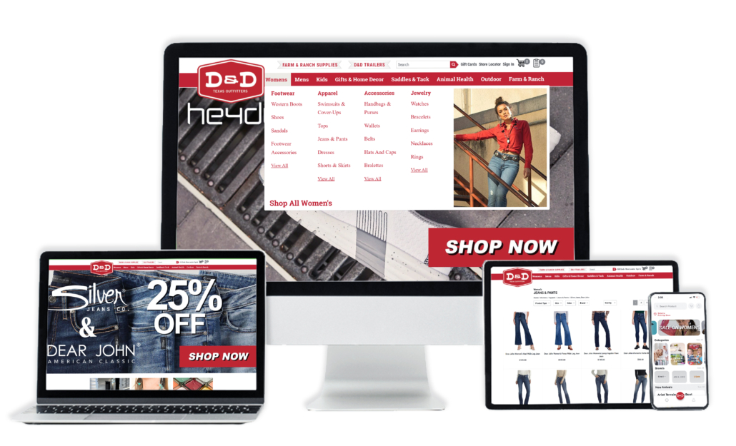 All-in-one eCommerce website and mobile app for D&D Texas Outfitters